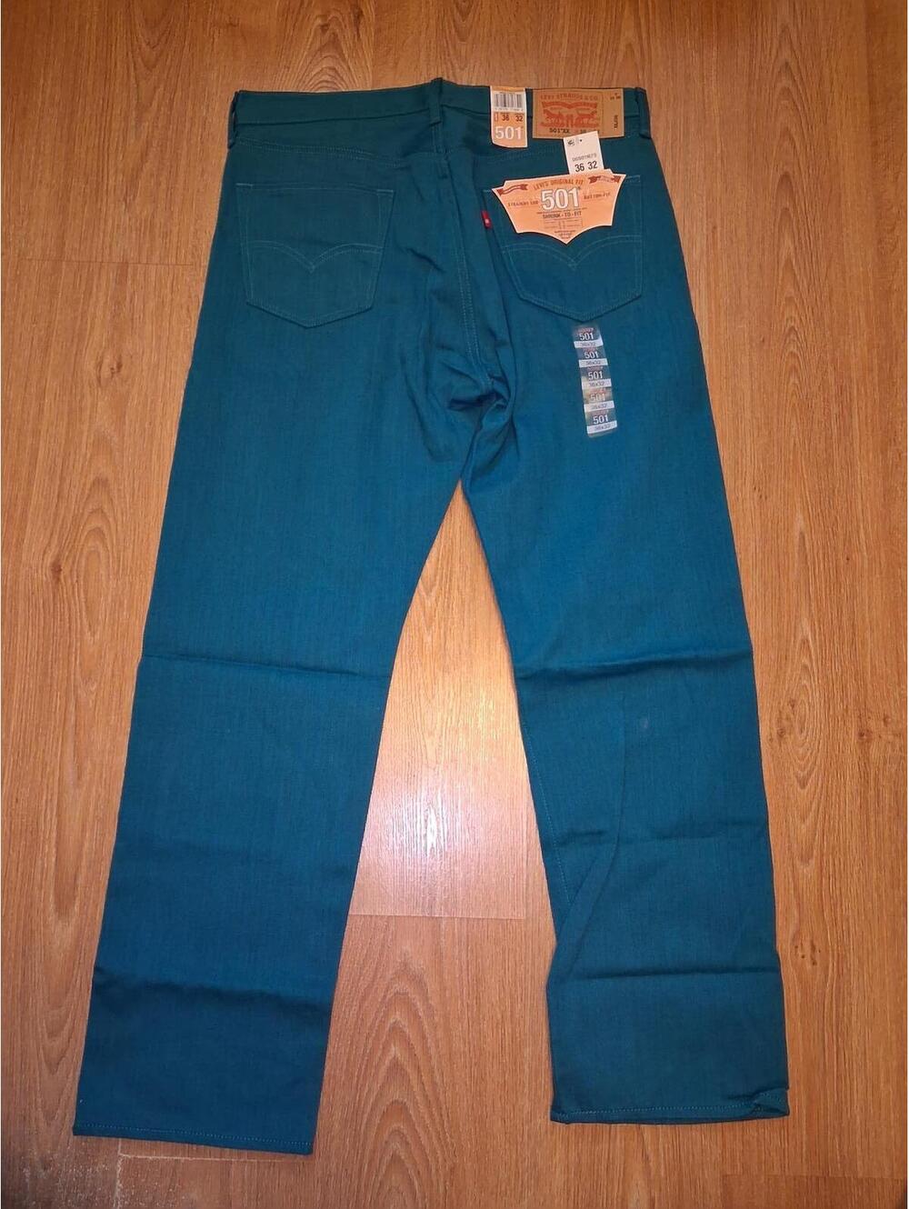 NEW Levis 501 Jeans 36x32 Teal Geen Cotton Straight Leg - Picture 9 of 11